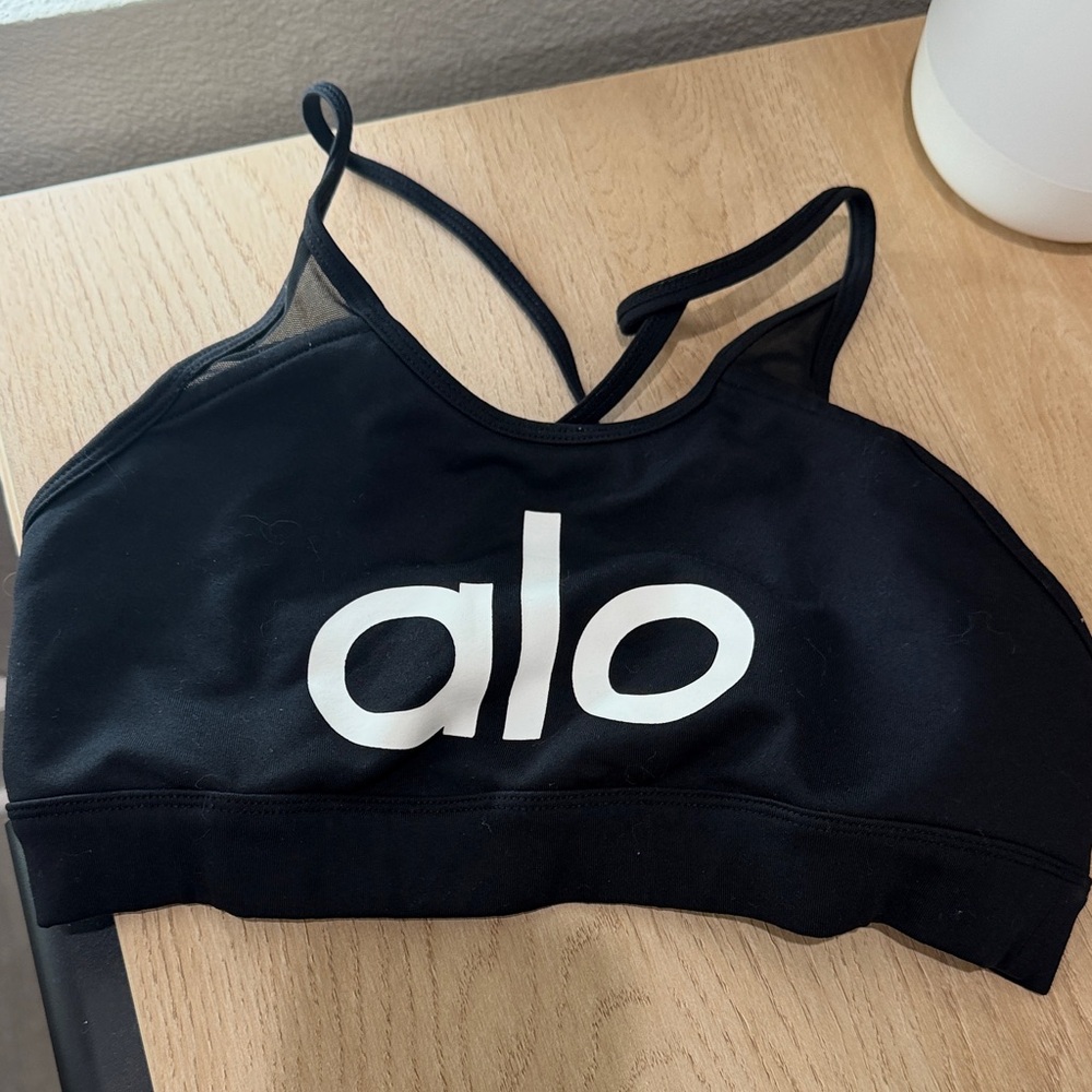 ALO Yoga Black Sports Bra with White Logo